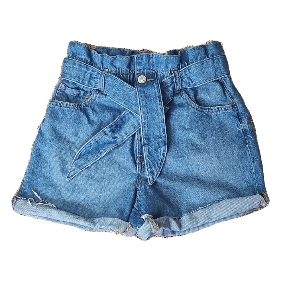 Aeropostale Mom Short Denim Paper Bag Waist Belted 2 reg